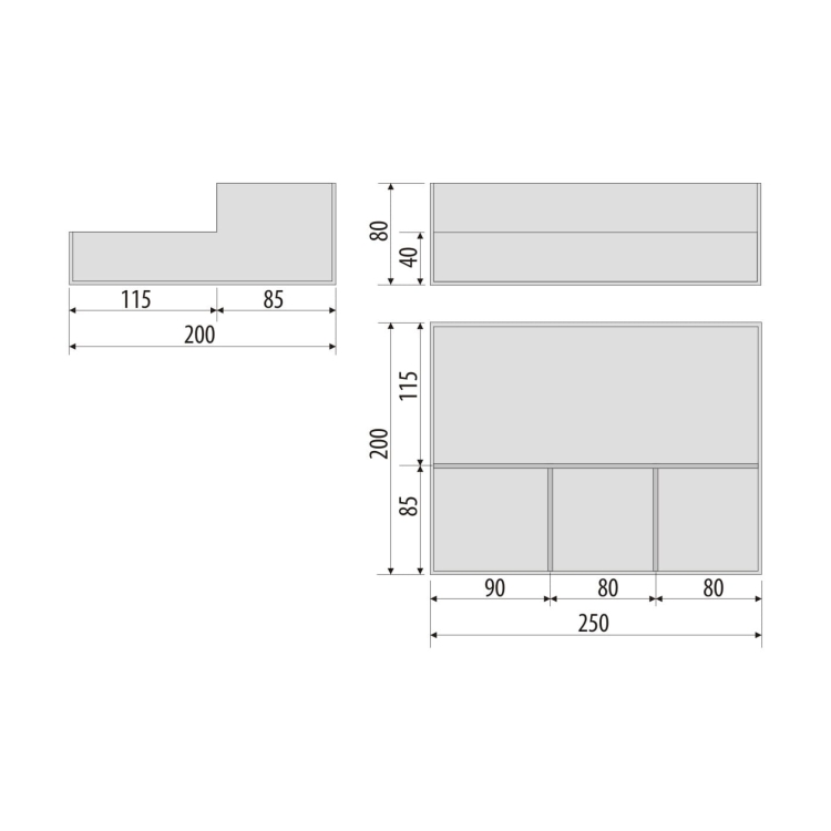 Organizer z przezroczystej plexi na toaletke - PD250/200/80P3 - wymiary