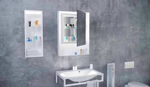 Lustro z półką w ramie ZARIA D1 w aranżacji łazienki