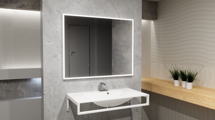 Lustro prostokątne FRAME w białej ramie z oświetleniem LED w łazience