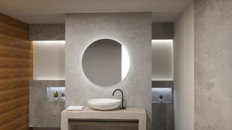 Lustro okrągłe LUNA z oświetleniem LED w betonowej łazience