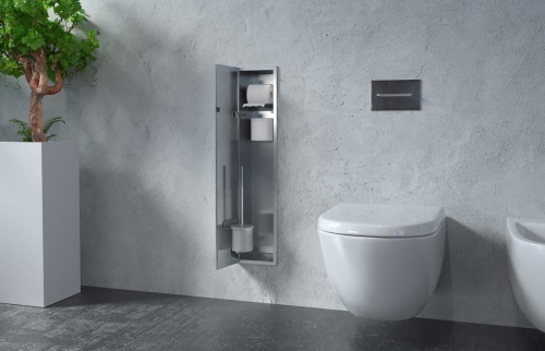 Stalowy schowek WC ZERO 800 na szczotkę i papier do zabudowy w łazience