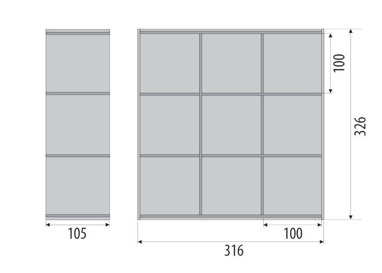 Gablotka witryna stojąca z przezroczystej plexi PS326/316/105 - wymiary