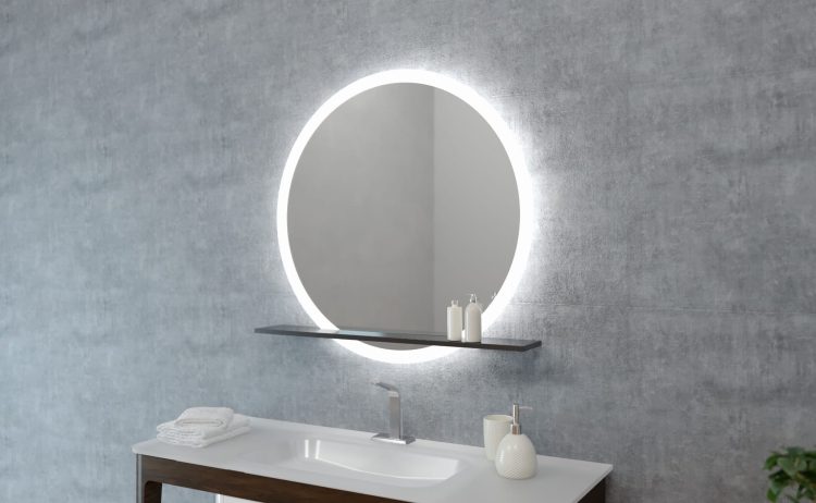 Lustro okrągłe ONYX z oświetleniem LED z półką
