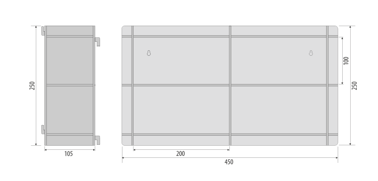 Zamykana gablotka witryna stojąca z przezroczystej plexi  PS450/250/105 - wymiary