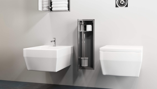 Szary schowek WC ZERO 600 na szczotkę i papier - do zabudowy w białej łazience