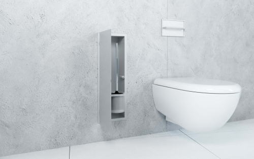 Biały schowek WC FLAT 450 na szczotkę z białymi drzwiami