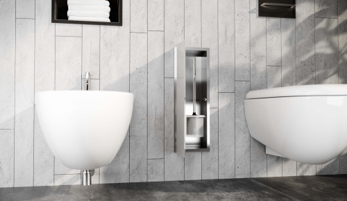 Schowek WC BEND 450 na szczotkę w stalowej obudowie z białymi drzwiami