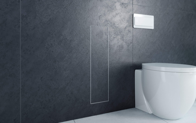 Stalowy schowek WC ZERO 600 na szczotkę i papier do zabudowy płytkami - zamknięty