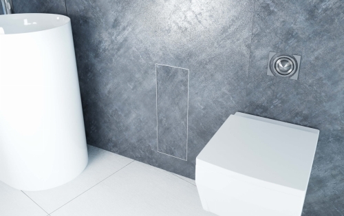 Biały schowek WC ZERO 450 na szczotkę do zabudowy płytkami - zamknięty