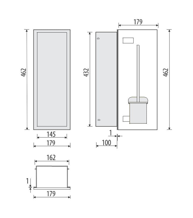 Schowek WC FLAT 450 na szczotkę - rysunek techniczny