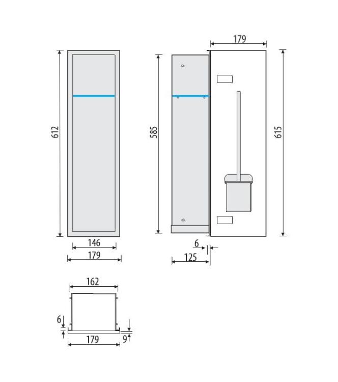 Schowek WC BEND 600 na szczotkę - rysunek techniczny