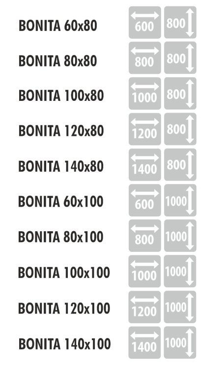 Lustro BONITA - dostępne wymiary