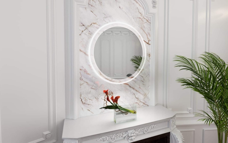 Lustro okrągłe LUXORIA z oświetleniem LED w eleganckim wnętrzu