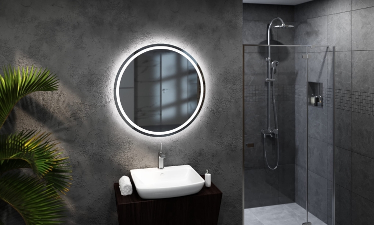 Lustro okrągłe ONYX PLUS z oświetleniem LED w betonowej łazience