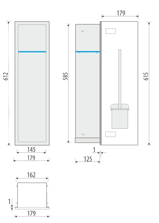 Schowek WC FLAT 450 na szczotkę i papier - rysunek techniczny