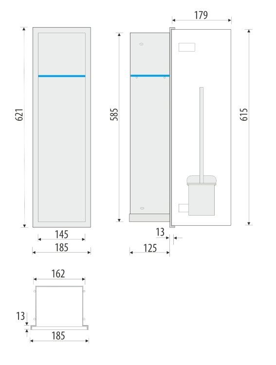 Schowek WC ZERO 450 na szczotkę i papier do zabudowy płytkami - rysunek techniczny