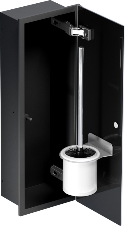 Czarny schowek WC BEND 450 na szczotkę - do zabudowy