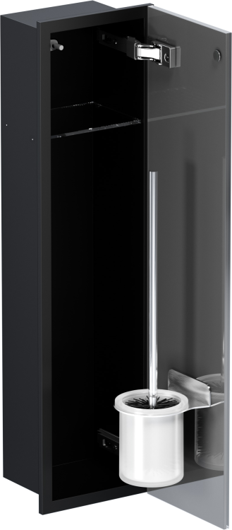 Czarny schowek WC BEND 600 na szczotkę i papier – do zabudowy