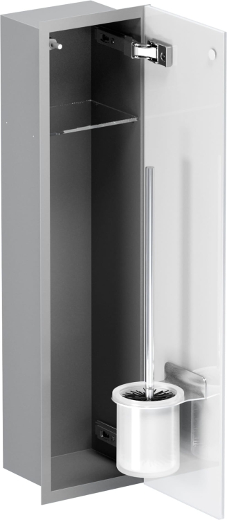Szary schowek WC FLAT 600 na szczotkę i papier - do zabudowy