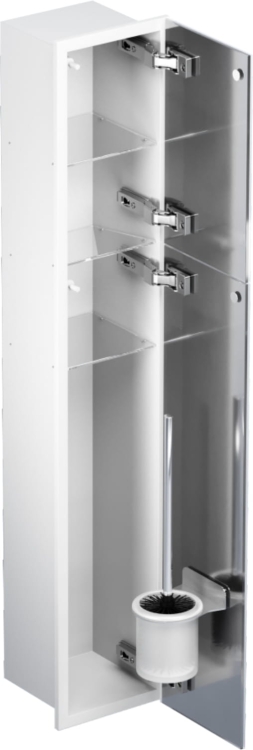 Biały schowek WC BEND 950 na szczotkę i papier - do zabudowy, podwójne drzwi