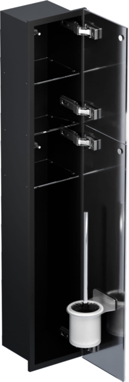 Czarny schowek WC BEND 950 na szczotkę i papier - do zabudowy, podwójne drzwi