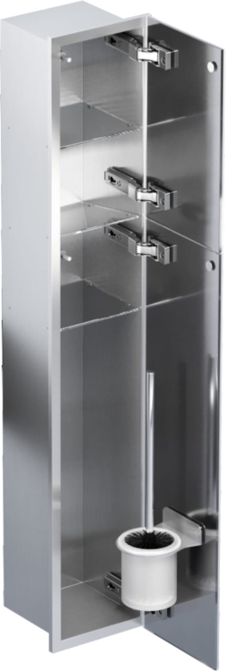 Stalowy schowek WC BEND 950 na szczotkę i papier - do zabudowy, podwójne drzwi