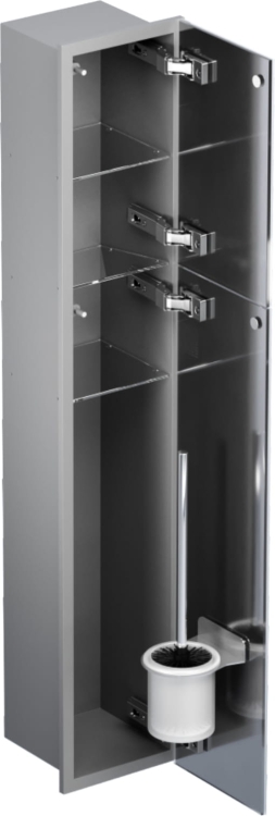 Szary schowek WC BEND 950 na szczotkę i papier - do zabudowy, podwójne drzwi