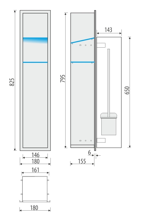 Schowek WC BEND 800 na szczotkę - rysunek techniczny