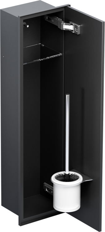 Czarny schowek WC ZERO 600 na szczotkę i papier - do zabudowy płytkami