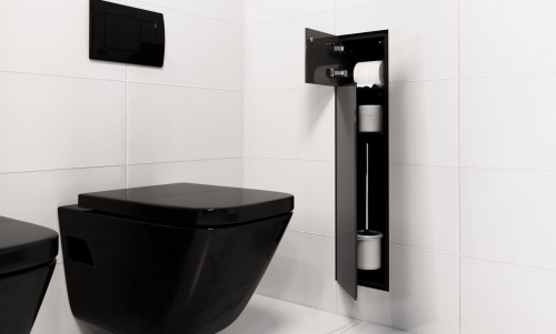 Czarny schowek WC ZERO 800 na szczotkę i papier - do zabudowy