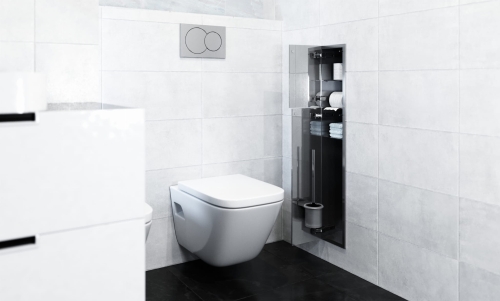 Stalowy schowek WC BEND 950 na szczotkę i papier - do zabudowy, podwójne drzwi