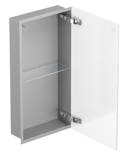Szara szafka wnękowa FLAT PWD 600/10 ze szklanymi drzwiami
