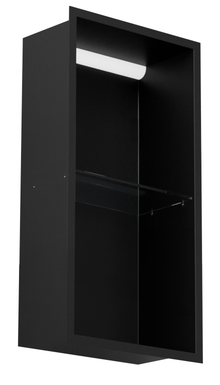 Czarna półka wnękowa FLAT 600/10 z oświetleniem LED i półką