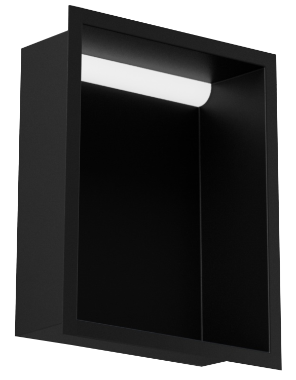 Czarna półka wnękowa FLAT 200/10 LED z oświetleniem LED - do zabudowy