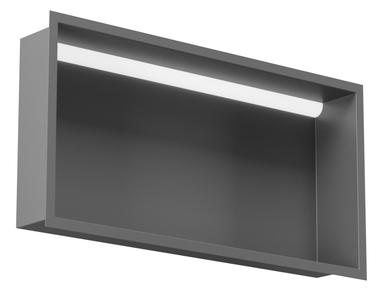 Szara półka wnękowa FLAT 600/10 z oświetleniem LED - do zabudowy