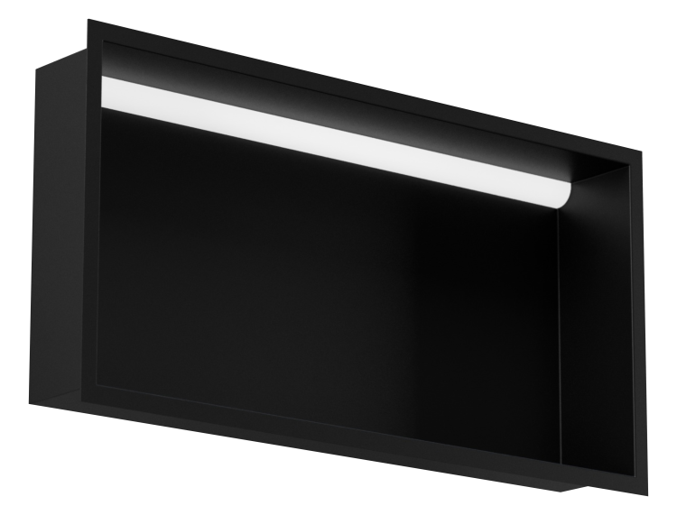 Czarna półka wnękowa FLAT 600/10 z oświetleniem LED - do zabudowy