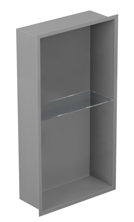 Szara półka wnękowa FLAT PWNP 600/10 ze szklaną półką