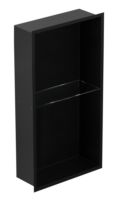 Czarna półka wnękowa FLAT PWNP 600/10 ze szklaną półką