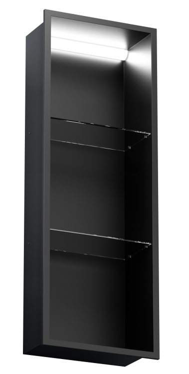 Czarna półka wnękowa BEND 900/10 z oświetleniem LED i półkami