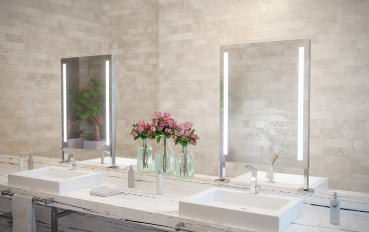 Lustro prostokątne dwustronne PINO 2 stojące 60x80 cm  w aranżacji łazienki