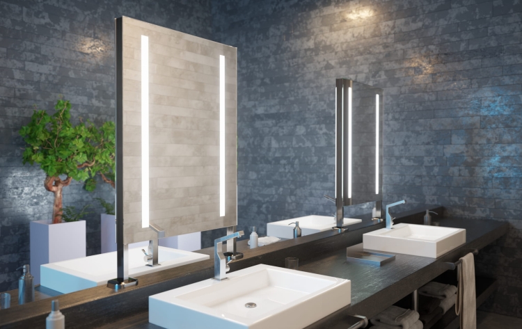 Lustro prostokątne dwustronne PINO 2 stojące 60x80 cm  w aranżacji nowoczesnej łazienki