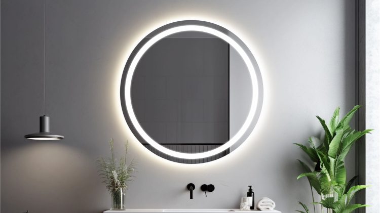 Lustro okrągłe ONYX PLUS z oświetleniem LED w szarej łazience