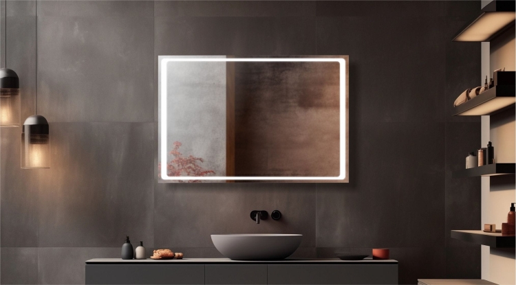 Lustro prostokątne QUADRO z oświetleniem LED  w ciemnej łazience