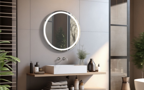 Lustro okrągłe CERCHIO R z oświetleniem LED w aranżacji łazienki