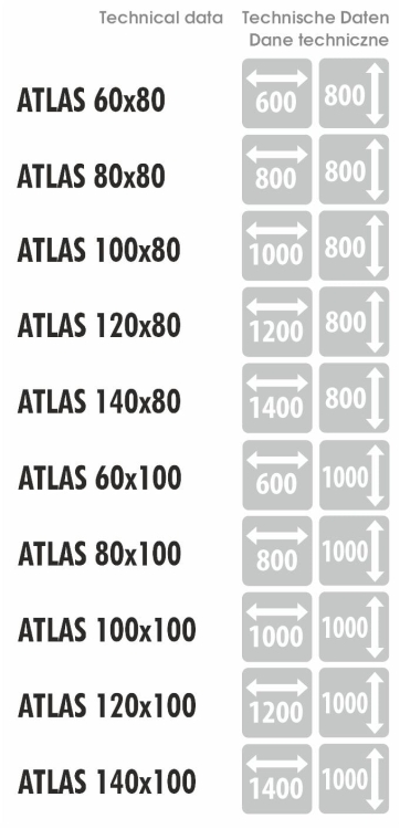 Lustro Atlas - dostępne wymiary