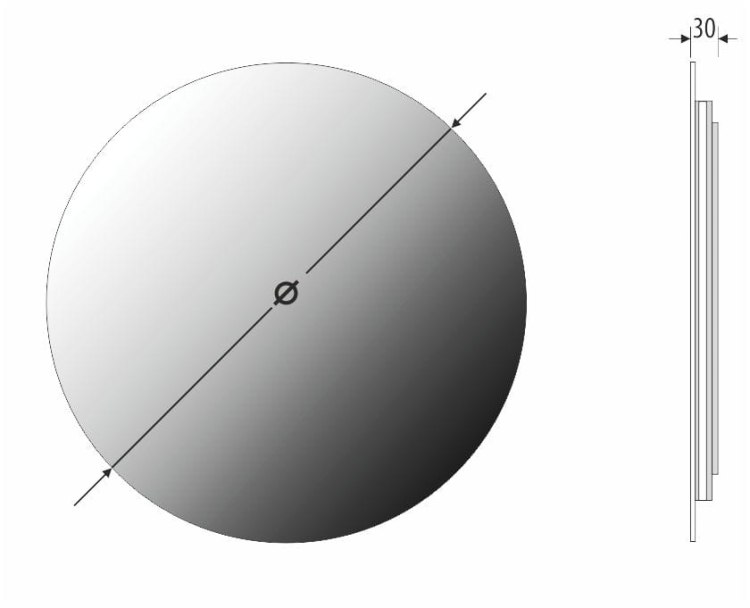 Schemat lustra CERCHIO Z –  głębokość całkowita 30 mm, średnica zależna od wariantu