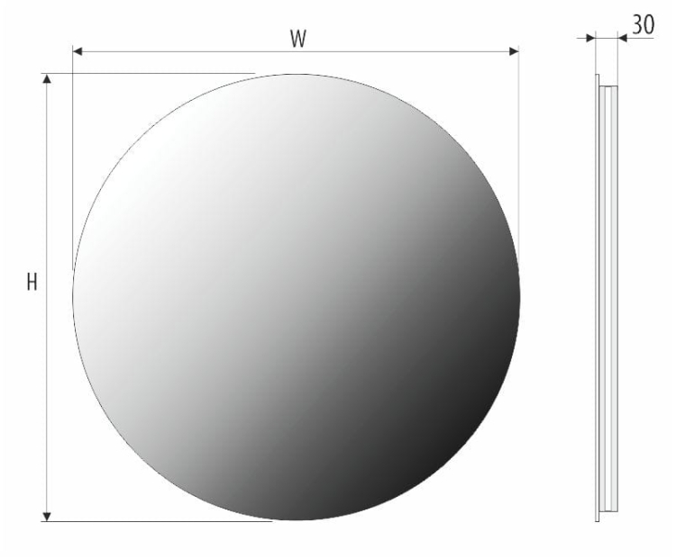 Schemat lustra EASY 07 –głębokość całkowita 30 mm, średnica zależna od wariantu