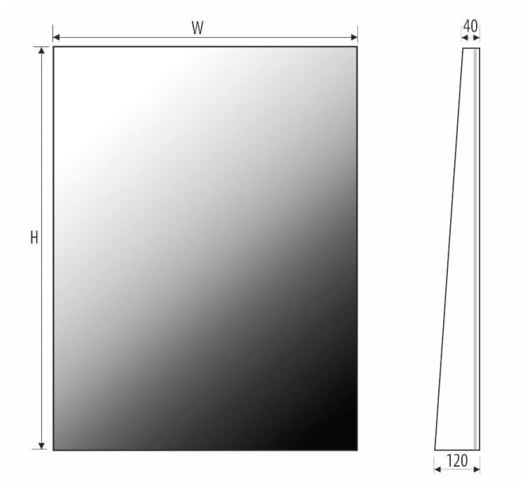 Schemat lustra VICTOR – głębokość całkowita 120 mm, wymiary zależne od wariantu