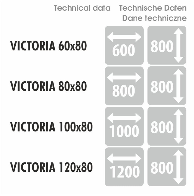 Lustro VICTORIA - dostępne wymiary