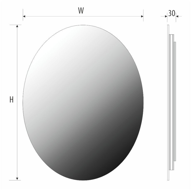 Schemat lustra ELIPSO Z - głębokość całkowita 30 mm, wymiary zależne od wariantu